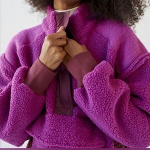 BDG Oversized Magenta Kas Sherpa Pieced Sweatshirt, XS